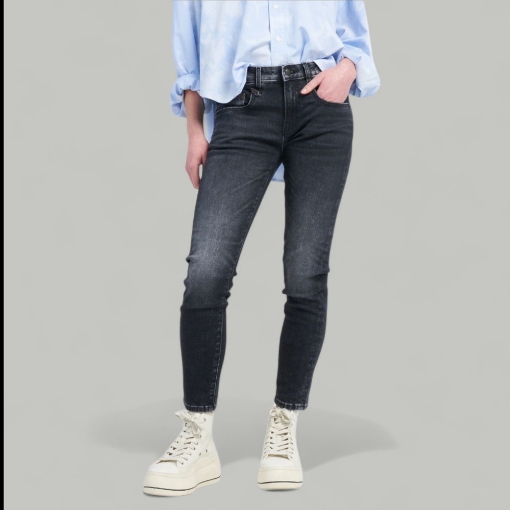 R13 Midrise Boy Skinny Ankle Crop Off Black Gray Italy Stretch Jeans Denim 28, 8